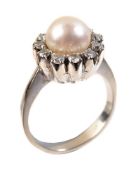 A diamond and cultured pearl cluster ring