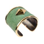 A green shagreen cuff by Stephen Webster