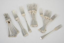 A collection of silver fiddle, Hanoverian and Old English pattern forks