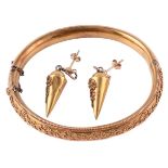 A Victorian Etruscan revival hinged bangle and similar ear pendants