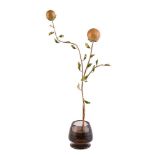 An Italian enamelled gold coloured orange branch and smokey quartz ornament by R. Grassi & C. S.p.A.