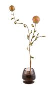 An Italian enamelled gold coloured orange branch and smokey quartz ornament by R. Grassi & C. S.p.A.