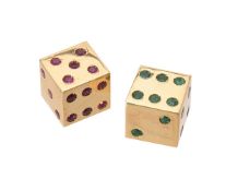 A pair of dice set with rubies and emeralds