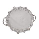 A late Victorian silver shaped oval twin handled tray by Atkin Brothers