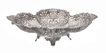 A Persian silver coloured shaped oval pierced dish