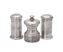 A pair of Edwardian silver cylindrical pepperettes by Haseler Brothers