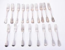 Ten fiddle pattern table forks