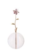 A diamond and cultured pearl enamelled flower ornament