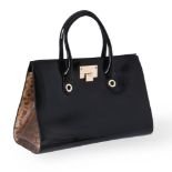 Y Jimmy Choo, Riley, a black patent leather and Karung snake handbag