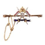 Regimental interest; A 9th Queen's Royal Lancers ruby and diamond sweetheart brooch