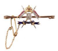 Regimental interest; A 9th Queen's Royal Lancers ruby and diamond sweetheart brooch