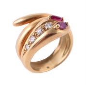 A ruby and diamond snake ring