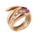 A ruby and diamond snake ring