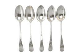 Five silver Old English pattern table spoons