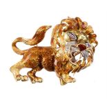 A mid 20th century diamond and enamel lion brooch