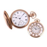 Waltham, Gold plated keyless wind full hunter pocket watch