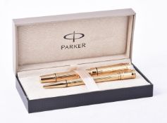 Parker, Duofold, a rare retail sample gilt metal fountain pen and ball point pen