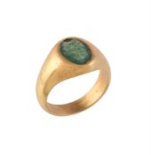 An antique green hardstone intaglio ring