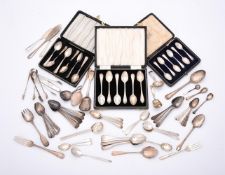 A collection of silver tea spoons