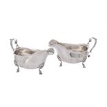 A pair of silver oval sauce boats by Elkington & Co.