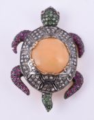 An opal and gem set tortoise brooch