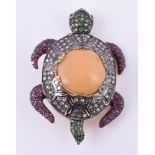 An opal and gem set tortoise brooch