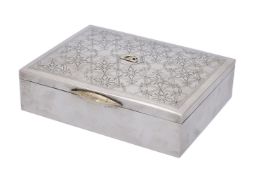 A Turkish silver coloured rectangular cigar box