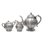 A Mexican silver coloured three piece tea service