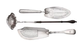 A George II silver toddy ladle and two George III fish slices