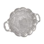 A Russian silver shaped oval twin handled tray