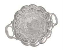 A Russian silver shaped oval twin handled tray