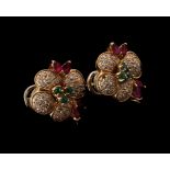 A pair of gem set flower head earrings