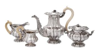 Y A matched Russian silver lobed baluster tea service