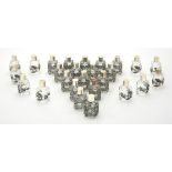 Twenty six glass scent bottles with silver coloured mounts