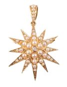 A late Victorian diamond and half pearl star brooch/pendant