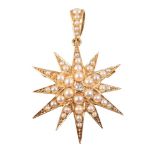 A late Victorian diamond and half pearl star brooch/pendant