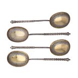 A set of four Victorian silver dessert serving spoons by Martin, Hall & Co.