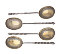 A set of four Victorian silver dessert serving spoons by Martin, Hall & Co.