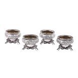 A set of four Victorian silver circular salts by Joseph Angell I & Joseph Angell II