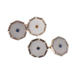 Y A pair of mid 20th century sapphire and mother of pearl cufflinks
