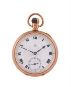 Omega, 18 carat gold keyless wind open face pocket watch