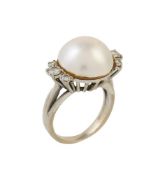 A mabé pearl and diamond ring