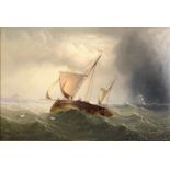 Follower of Henry Redmore 'Boat in stormy sea with frigate in the distance'