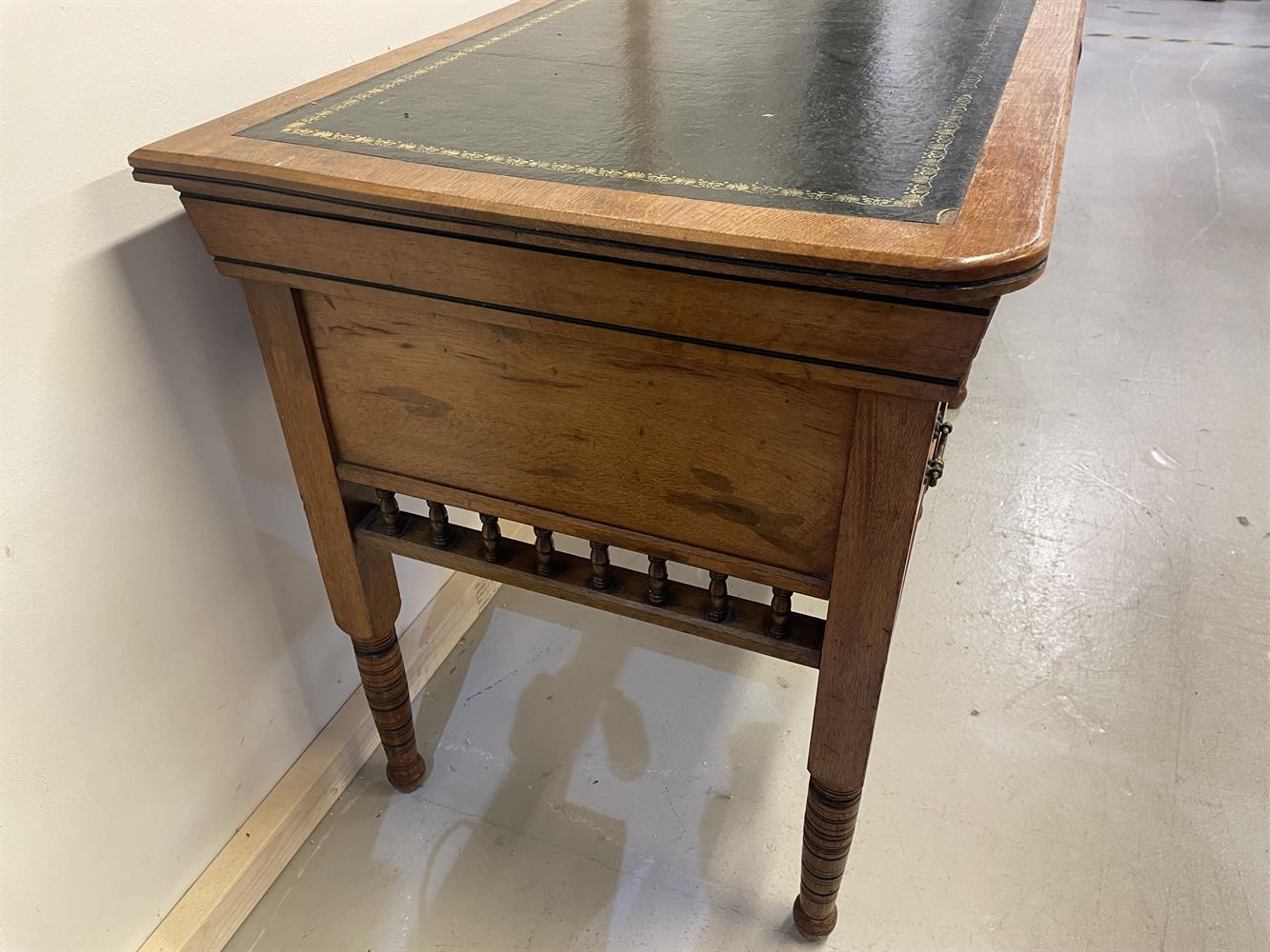 Late Victorian oak and part ebonised Aesthetic movement desk - Image 4 of 9