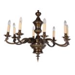 A bronzed metal chandelier in 18th century Continental taste