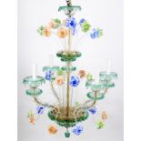 A coloured and clear glass 5 light chandelier