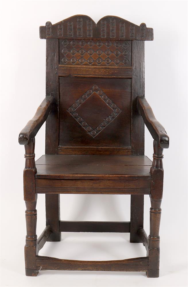 A 17th century and later oak 'wainscot' armchair - Image 2 of 14