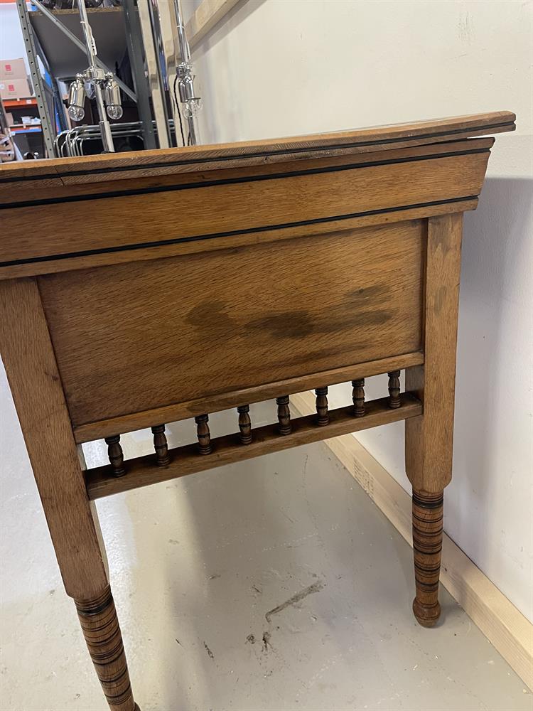 Late Victorian oak and part ebonised Aesthetic movement desk - Image 2 of 9