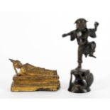 Asian items including a Chinese bronze figure of a man dancing on a pedestal