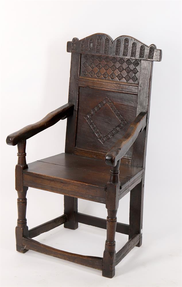A 17th century and later oak 'wainscot' armchair - Image 3 of 14